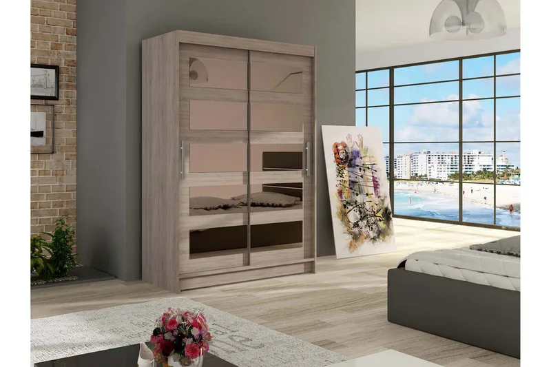 Estella Garderob Skjutdörrar 5-Delad Spegel - Ek - Förvaring - Klädförvaring - Garderob & garderobssystem