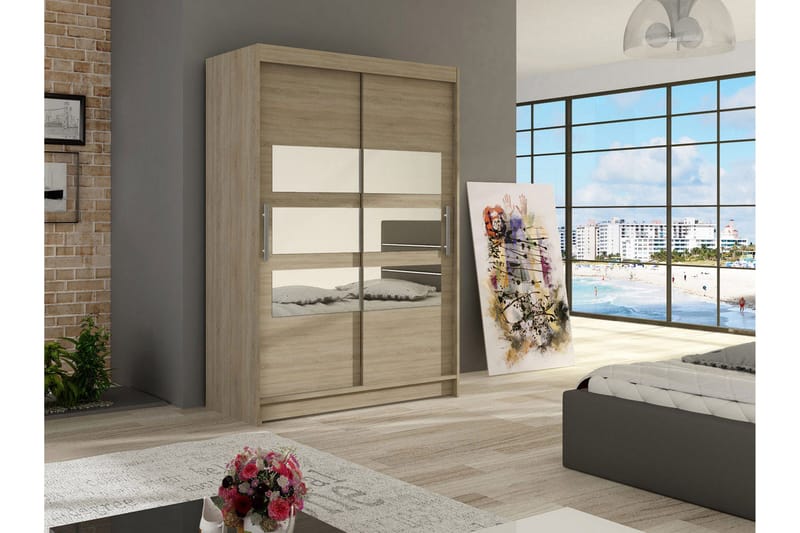 Estella Garderob Skjutdörrar Delad Spegel - Ek - Förvaring - Klädförvaring - Garderob & garderobssystem