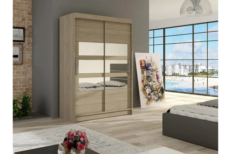 Estella Garderob Skjutdörrar Delad Spegel - Ek - Förvaring - Klädförvaring - Garderob & garderobssystem