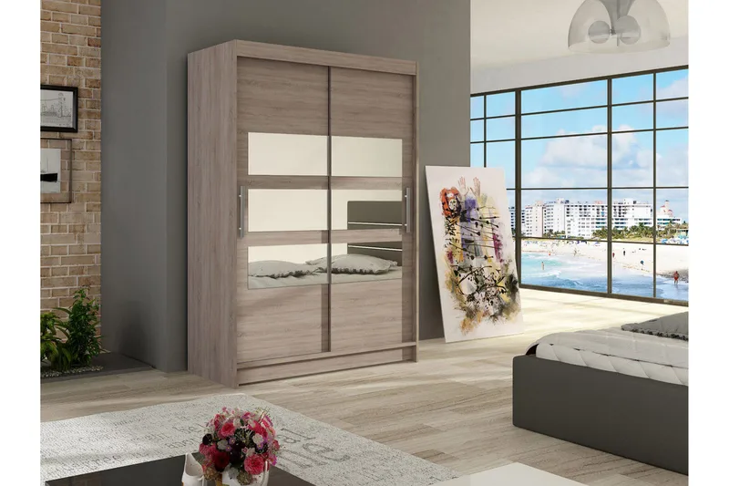 Estella Garderob Skjutdörrar Delad Spegel - Ljus Ek - Förvaring - Klädförvaring - Garderob & garderobssystem