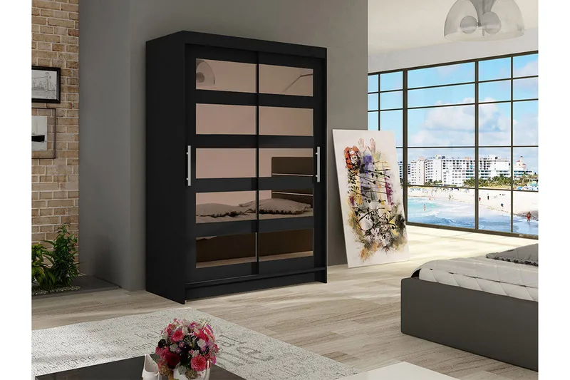 Estella Garderob Skjutdörrar Delad Spegel - Svart - Förvaring - Klädförvaring - Garderob & garderobssystem