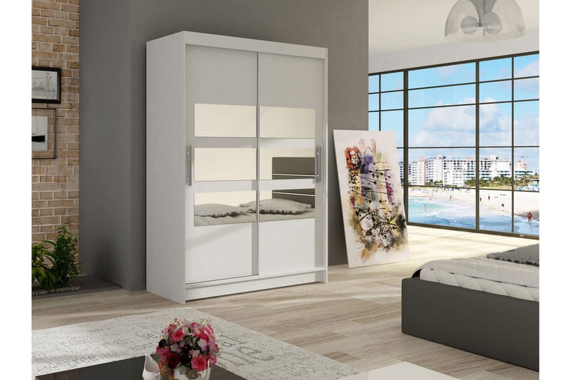 Estella Garderob Skjutdörrar Delad Spegel - Vit - Förvaring - Klädförvaring - Garderob & garderobssystem