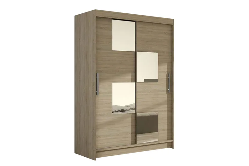 Estella Garderob Skjutdörrar Fyrkantig Spegel - Ek - Förvaring - Klädförvaring - Garderob & garderobssystem