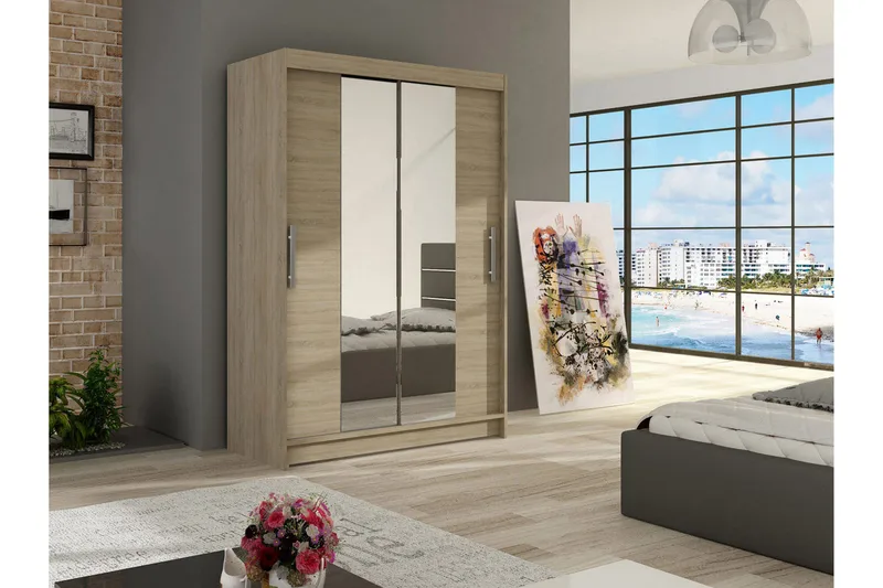 Estella Garderob Skjutdörrar Smal Spegel - Ek/Spegel - Förvaring - Klädförvaring - Garderob & garderobssystem