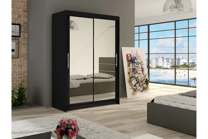 Estella Garderob Skjutdörrar Speglar - Svart/Spegel - Förvaring - Klädförvaring - Garderob & garderobssystem
