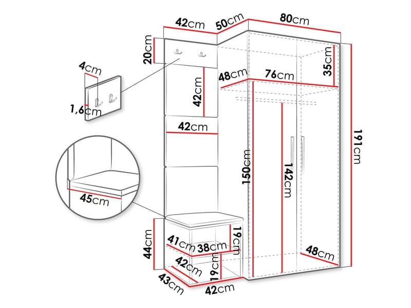 Farosa Hallmöbelset 122x191 cm - Valnöt + Manila 35 - Förvaring - Klädförvaring - Garderob & garderobssystem - Hörngarderob