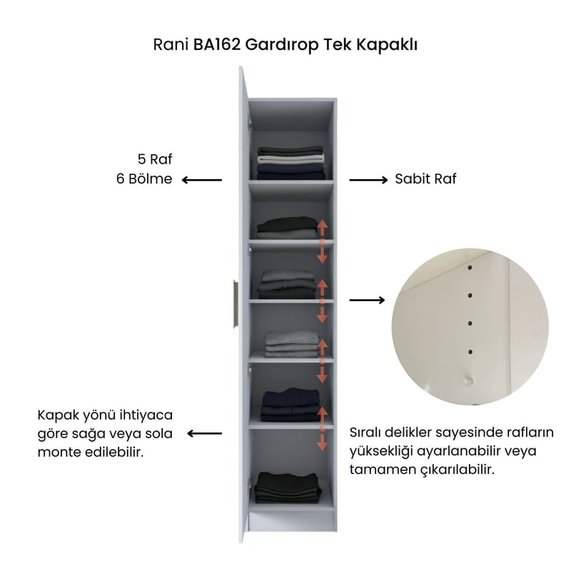 Fenvik Garderob 45x210x57,5 cm - Vit - Förvaring - Klädförvaring - Garderob & garderobssystem - Klädskåp & fristående garderob
