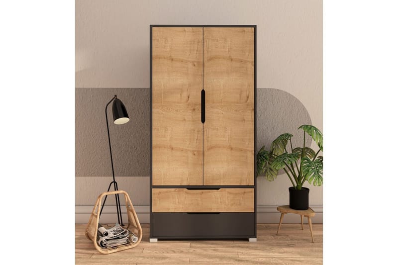 Florai Garderobdsskåp 90x183 cm - Antracit/Brun - Förvaring - Klädförvaring - Garderob & garderobssystem - Klädskåp & fristående garderob