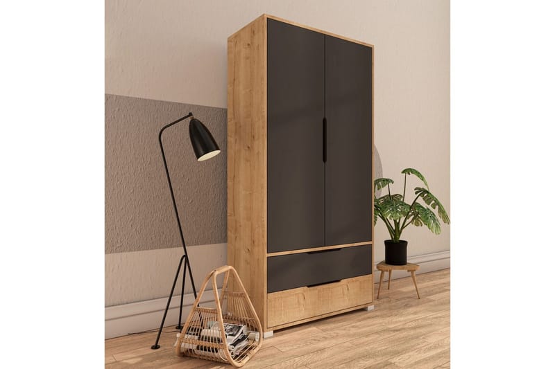 Florai Garderobdsskåp 90x183 cm - Brun/Antracit - Förvaring - Klädförvaring - Garderob & garderobssystem - Klädskåp & fristående garderob