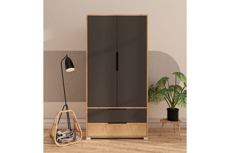 Florai Garderobdsskåp 90x183 cm - Brun/Antracit - Förvaring - Klädförvaring - Garderob & garderobssystem - Klädskåp & fristående garderob