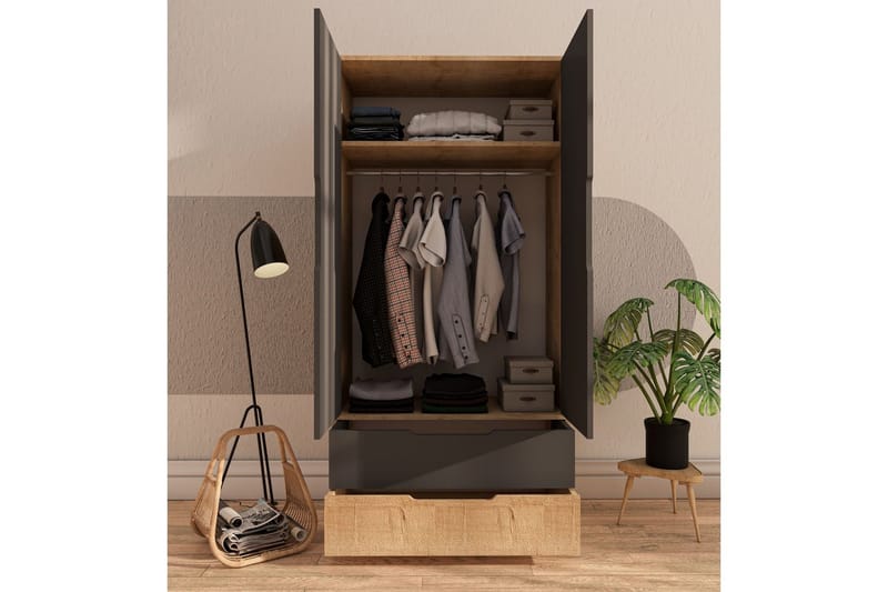 Florai Garderobdsskåp 90x183 cm - Brun/Antracit - Förvaring - Klädförvaring - Garderob & garderobssystem - Klädskåp & fristående garderob