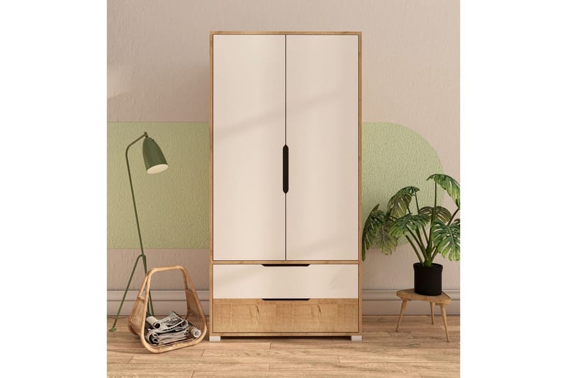 Florai Garderobdsskåp 90x183 cm - Brun/Vit - Förvaring - Klädförvaring - Garderob & garderobssystem - Klädskåp & fristående garderob