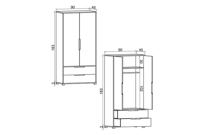 Florai Garderobdsskåp 90x183 cm - Brun/Vit - Förvaring - Klädförvaring - Garderob & garderobssystem - Klädskåp & fristående garderob
