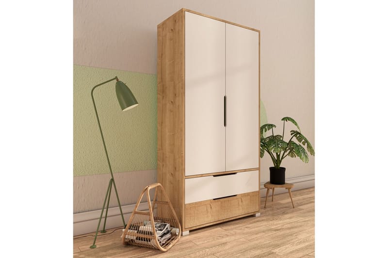 Florai Garderobdsskåp 90x183 cm - Brun/Vit - Förvaring - Klädförvaring - Garderob & garderobssystem - Klädskåp & fristående garderob