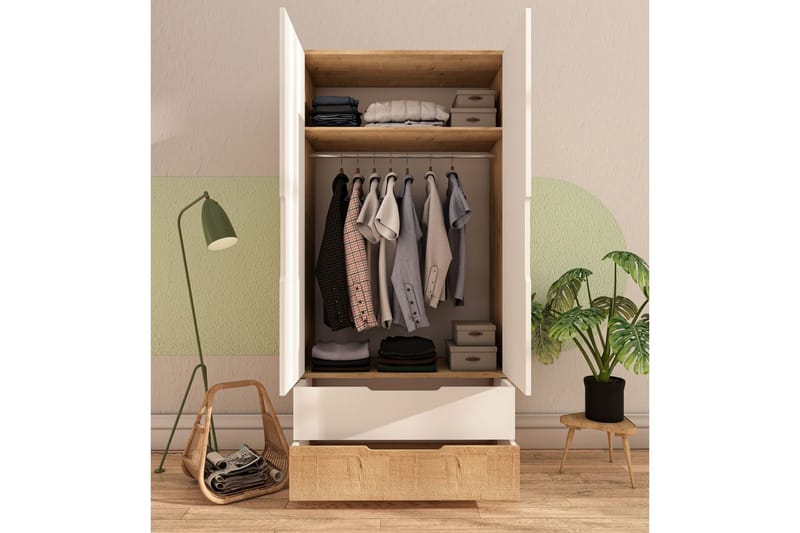 Florai Garderobdsskåp 90x183 cm - Brun/Vit - Förvaring - Klädförvaring - Garderob & garderobssystem - Klädskåp & fristående garderob