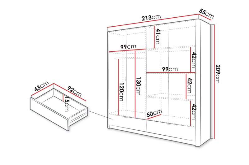 Forba Garderob med Spegel 213x209 cm - Vit - Förvaring - Klädförvaring - Garderob & garderobssystem