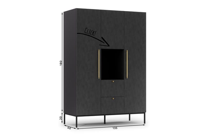 Anjal Garderobsskåp 135 cm - Svart - Förvaring - Klädförvaring - Garderob & garderobssystem - Klädskåp & fristående garderob