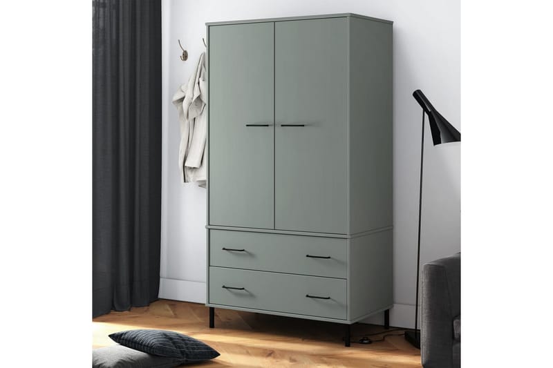 beBasic Klädskåp med metallben OSLO grå 90x55x172,5 cm massivt trä - Grey - Förvaring - Klädförvaring - Garderob & garderobssystem - Klädskåp & fristående garderob