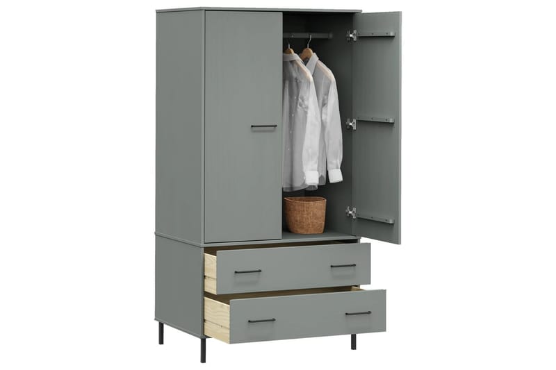 beBasic Klädskåp med metallben OSLO grå 90x55x172,5 cm massivt trä - Grey - Klädskåp & fristående garderob