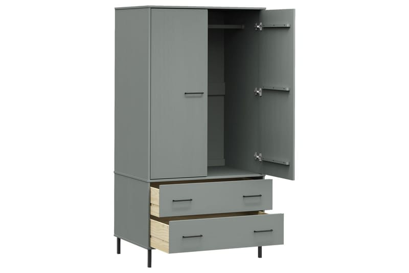 beBasic Klädskåp med metallben OSLO grå 90x55x172,5 cm massivt trä - Grey - Förvaring - Klädförvaring - Garderob & garderobssystem - Klädskåp & fristående garderob