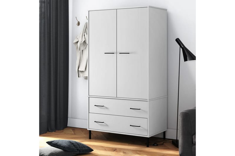 beBasic Klädskåp med metallben OSLO vit 90x55x172,5 cm massivt trä - White - Förvaring - Klädförvaring - Garderob & garderobssystem - Klädskåp & fristående garderob