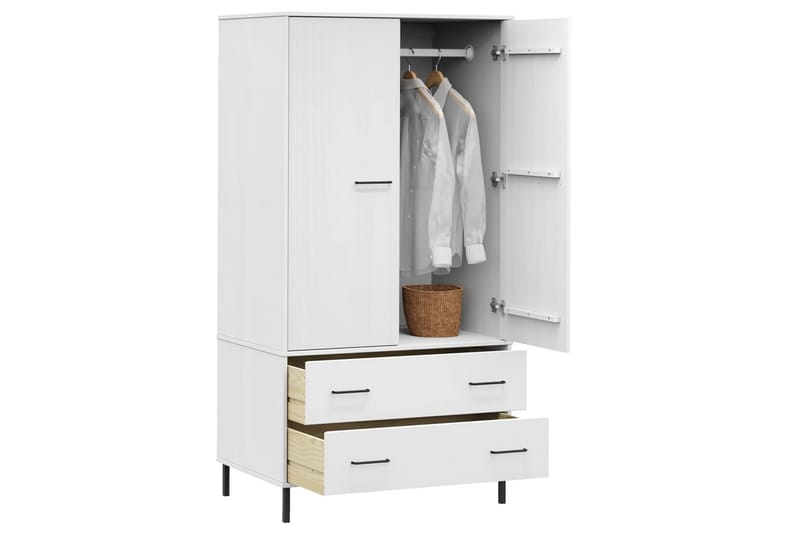 beBasic Klädskåp med metallben OSLO vit 90x55x172,5 cm massivt trä - White - Förvaring - Klädförvaring - Garderob & garderobssystem - Klädskåp & fristående garderob