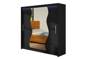 Douglas Garderob 180x57x215 cm - Svart|Spegel|Led-Belysning - Förvaring - Klädförvaring - Garderob & garderobssystem - Klädskåp & fristående garderob