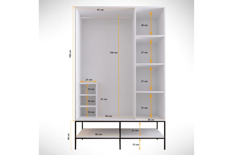 Elesham Garderob 50x126 - Vit/Svart/Guld - Förvaring - Klädförvaring - Garderob & garderobssystem - Klädskåp & fristående garderob