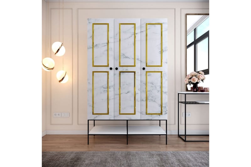 Elesham Garderob 50x126, Vit/Svart/Guld