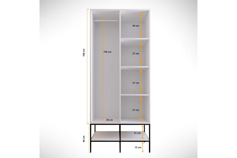 Elesham Garderob 50x84 - Vit/Svart/Guld - Förvaring - Klädförvaring - Garderob & garderobssystem - Klädskåp & fristående garderob