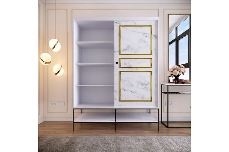 Elesham Garderob 57x150 - Vit/Svart/Guld - Förvaring - Klädförvaring - Garderob & garderobssystem - Klädskåp & fristående garderob