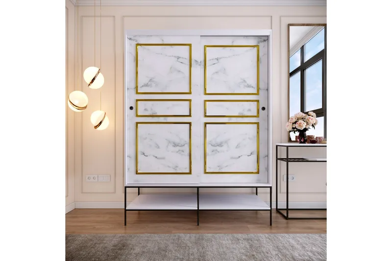 Elesham Garderob 57x150, Vit/Svart/Guld