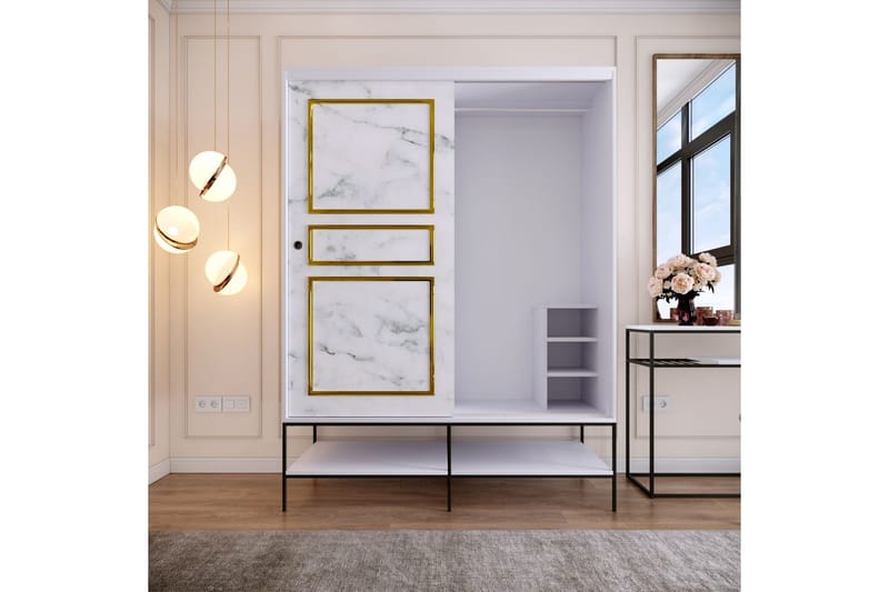 Elesham Garderob 57x150 - Vit/Svart/Guld - Förvaring - Klädförvaring - Garderob & garderobssystem - Klädskåp & fristående garderob