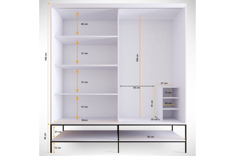 Elesham Garderob 57x190 - Vit/Svart/Guld - Förvaring - Klädförvaring - Garderob & garderobssystem - Klädskåp & fristående garderob