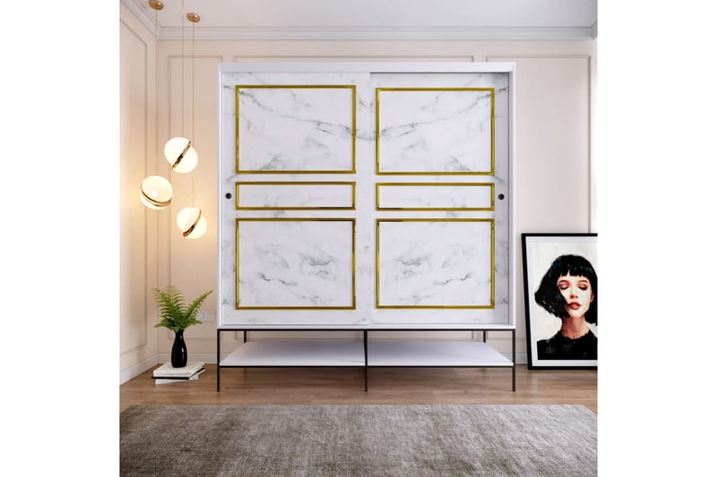 Elesham Garderob 57x190 - Vit/Svart/Guld - Förvaring - Klädförvaring - Garderob & garderobssystem - Klädskåp & fristående garderob