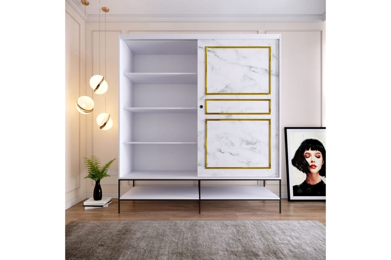 Elesham Garderob 57x190 - Vit/Svart/Guld - Förvaring - Klädförvaring - Garderob & garderobssystem - Klädskåp & fristående garderob