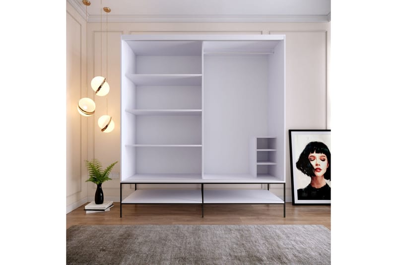 Elesham Garderob 57x190 - Vit/Svart/Guld - Förvaring - Klädförvaring - Garderob & garderobssystem - Klädskåp & fristående garderob