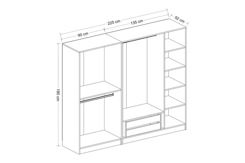 Fruitland Garderob 225 cm - Antracit - Förvaring - Klädförvaring - Garderob & garderobssystem - Klädskåp & fristående garderob