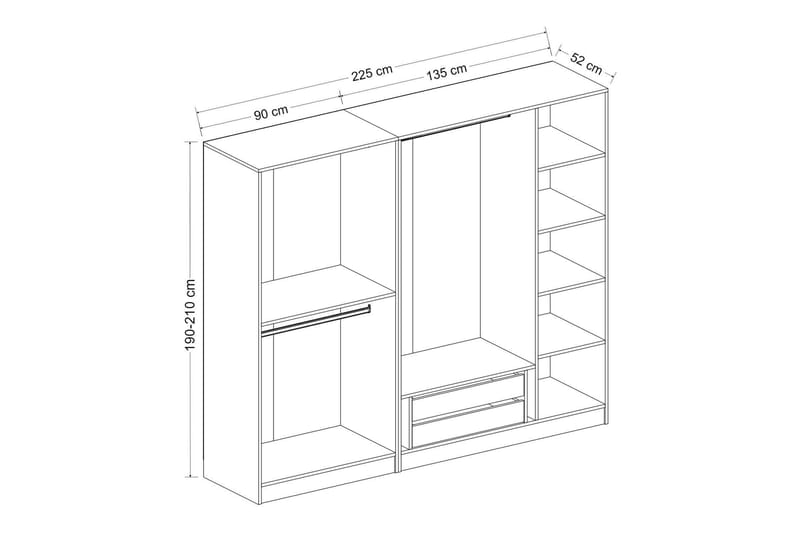 Fruitland Garderob 225 cm - Brun - Förvaring - Klädförvaring - Garderob & garderobssystem - Klädskåp & fristående garderob