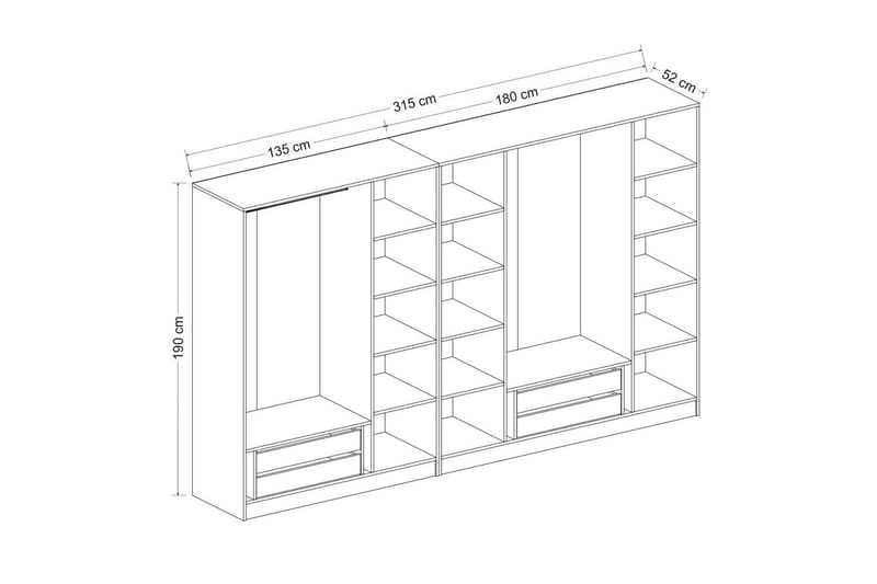 Fruitland Garderob 315 cm - Antracit - Förvaring - Klädförvaring - Garderob & garderobssystem - Klädskåp & fristående garderob