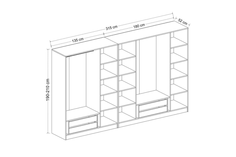 Fruitland Garderob 315 cm - Brun - Förvaring - Klädförvaring - Garderob & garderobssystem - Klädskåp & fristående garderob