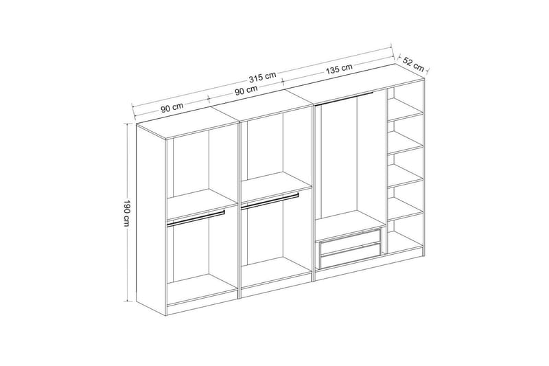 Fruitland Garderob 315 cm - Vit - Förvaring - Klädförvaring - Garderob & garderobssystem - Klädskåp & fristående garderob