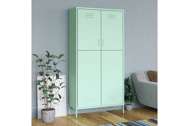Garderob 90x50x180 cm mintgrön stål - Grön - Barngarderob - Klädskåp & fristående garderob