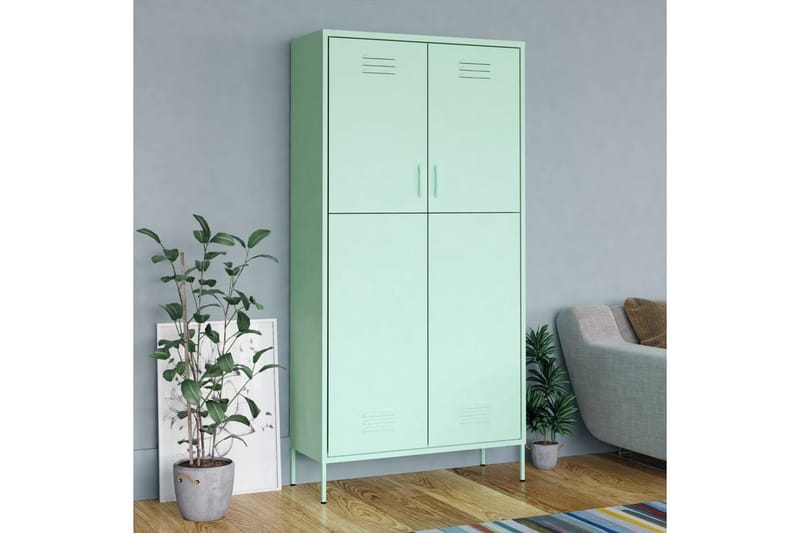 Garderob 90x50x180 cm mintgrön stål - Grön - Förvaring - Klädförvaring - Garderob & garderobssystem - Klädskåp & fristående garderob