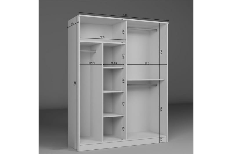 Olera Garderob 140x180 cm - Vit - Förvaring - Klädförvaring - Garderob & garderobssystem - Klädskåp & fristående garderob