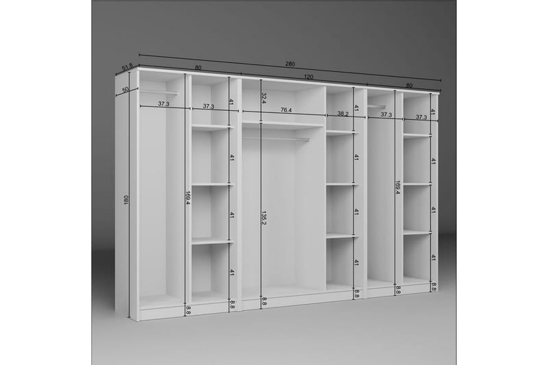 Olera Garderob 280x180 cm - Vit - Förvaring - Klädförvaring - Garderob & garderobssystem - Klädskåp & fristående garderob