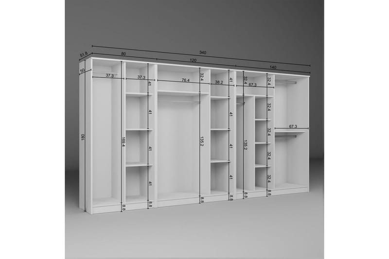 Olera Hörngarderob 340x180 cm - Vit - Förvaring - Klädförvaring - Garderob & garderobssystem - Klädskåp & fristående garderob