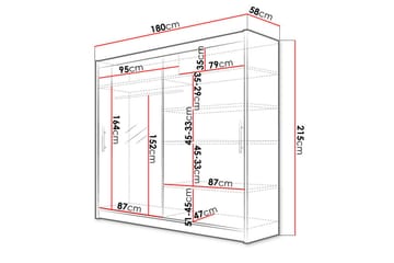 Prag Garderob 180x57x215 cm - Vit - Förvaring - Klädförvaring - Garderob & garderobssystem - Klädskåp & fristående garderob