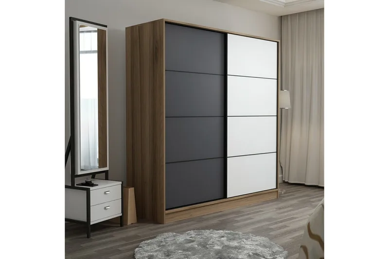 Fruitland Garderob 180 cm - Ek/Grå/Vit - Förvaring - Klädförvaring - Garderob & garderobssystem