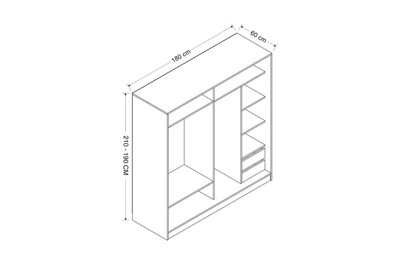 Fruitland Garderob 180 cm - Ek/Grå/Vit - Förvaring - Klädförvaring - Garderob & garderobssystem